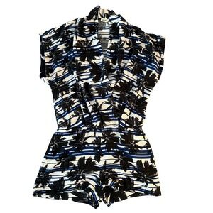 L'AGENCE Palm Print Romper Women's Small Black Blue‎ White Casual Summer